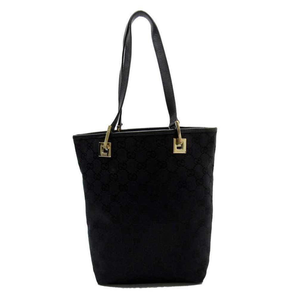 Gucci Gg Shoulder Bag Canvas Leather Bag Black